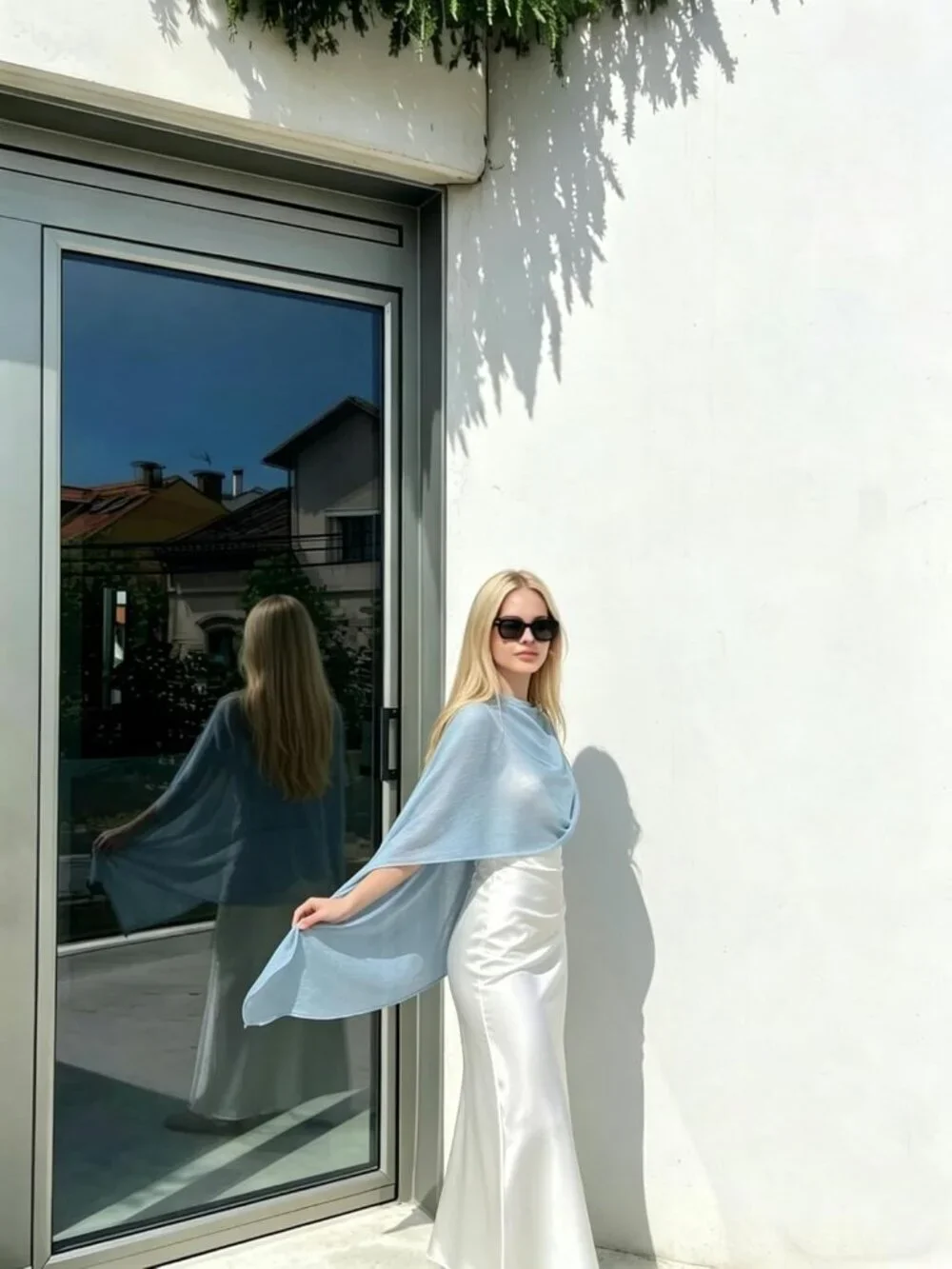 Women's Light Blue Lightweight Knit Crochet Shrug Bolero Mesh Batwing Cover Up